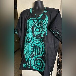 Black and Teal Graphic Kaftan